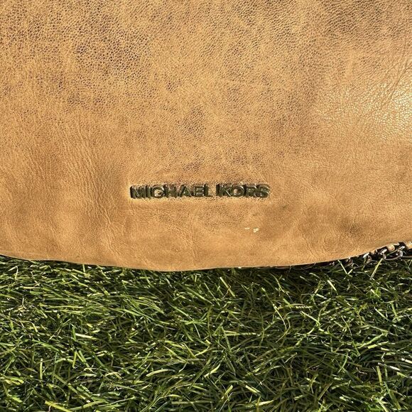 Michael Michael Kors Purse Leather Hobo Taupe Braided Chain Shoulder Bag - Picture 2 of 16